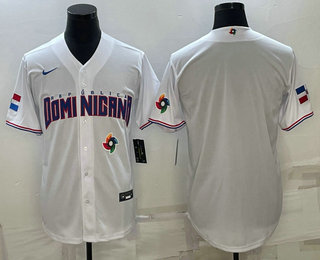 Men's Dominican Republic Baseball 2023 White World Baseball With Patch Classic Stitched Jerseys